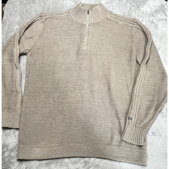 Columbia Sweater Mens 1/4 Zip Ribbed Knit Mock Neck Pullover Light Brown Medium - Picture 1 of 5